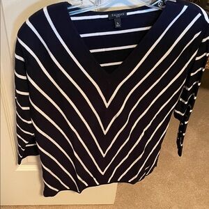 Talbots Petite Navy and White V-Neck Top